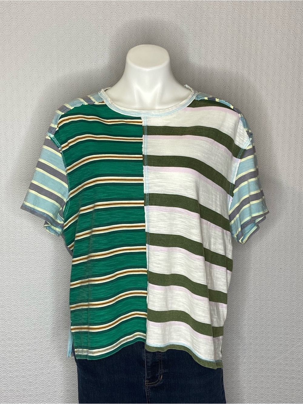 WE THE FREE Get Real Tee Oversized Striped Colorblock Cotton Green Size XS - Picture 2 of 14